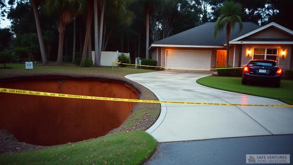 An emergency zone by the Florida house that has a formation of a sinkhole